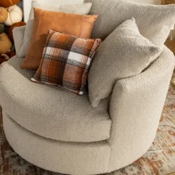 Round Sand Boucle Swivel Accent Chair-Kirkland's Home Hot