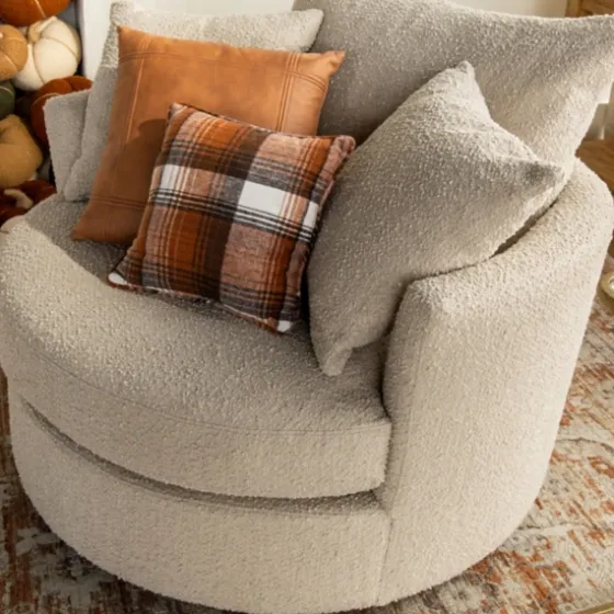 Round Sand Boucle Swivel Accent Chair-Kirkland's Home Hot