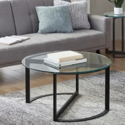 Round Tempered Glass Hourglass Base Coffee Table-Kirkland's Home Cheap