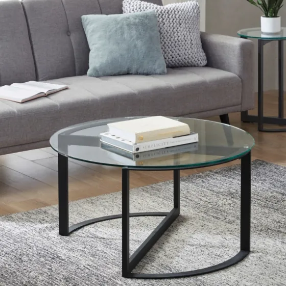 Round Tempered Glass Hourglass Base Coffee Table-Kirkland's Home Cheap