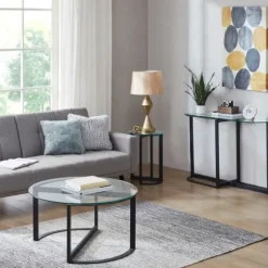 Round Tempered Glass Hourglass Base Coffee Table-Kirkland's Home Cheap