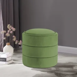 Round Velvet Storage Ottoman-Kirkland's Home Clearance