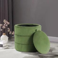 Round Velvet Storage Ottoman-Kirkland's Home Clearance