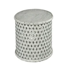 Round White Wood Lattice Accent Table-Kirkland's Home Sale