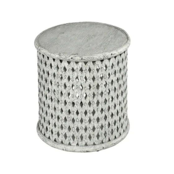 Round White Wood Lattice Accent Table-Kirkland's Home Sale