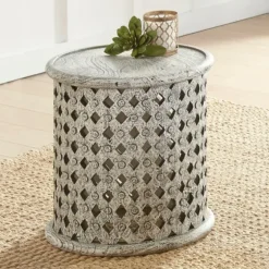 Round White Wood Lattice Accent Table-Kirkland's Home Sale