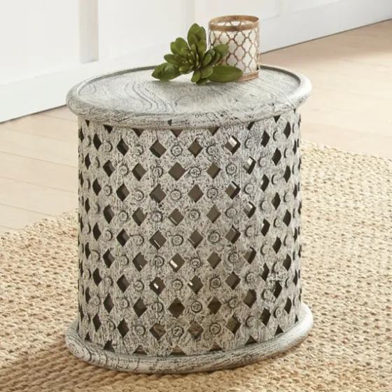 Round White Wood Lattice Accent Table-Kirkland's Home Sale