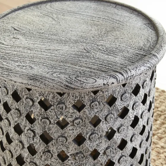 Round White Wood Lattice Accent Table-Kirkland's Home Sale