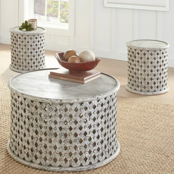 Round White Wood Lattice Accent Table-Kirkland's Home Sale