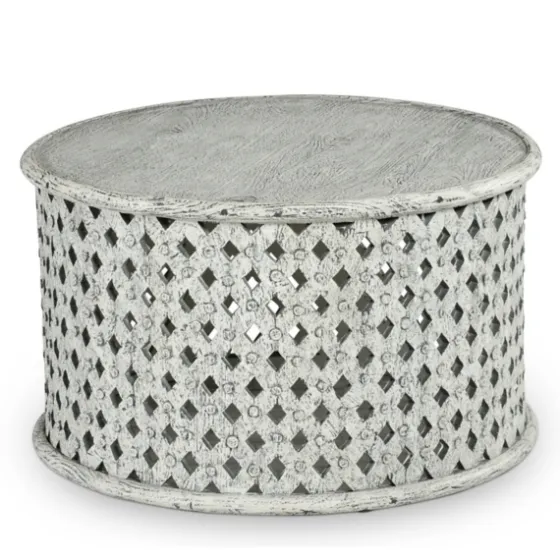 Round White Wood Lattice Coffee Table-Kirkland's Home Discount