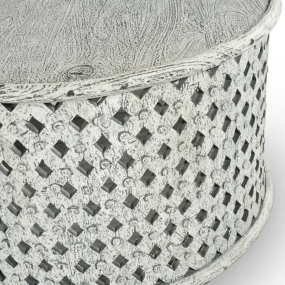 Round White Wood Lattice Coffee Table-Kirkland's Home Discount