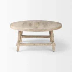 Round Whitewash Wood Modern Farmhouse Coffee Table-Kirkland's Home Hot