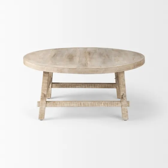 Round Whitewash Wood Modern Farmhouse Coffee Table-Kirkland's Home Hot