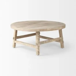 Round Whitewash Wood Modern Farmhouse Coffee Table-Kirkland's Home Hot