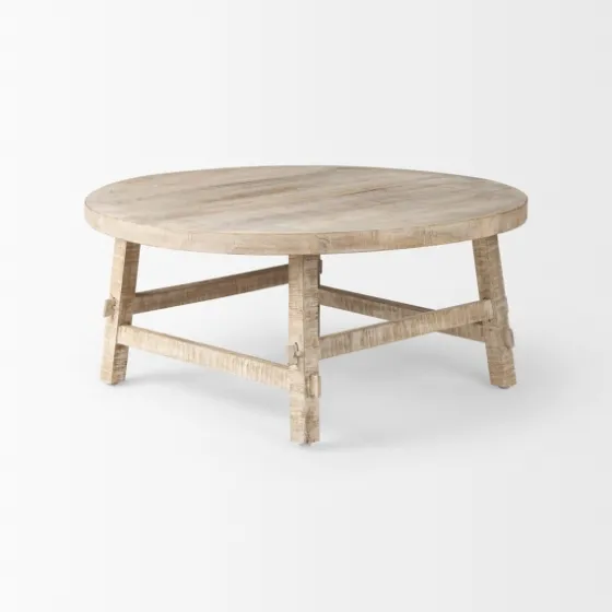 Round Whitewash Wood Modern Farmhouse Coffee Table-Kirkland's Home Hot