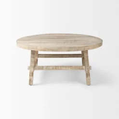 Round Whitewash Wood Modern Farmhouse Coffee Table-Kirkland's Home Hot