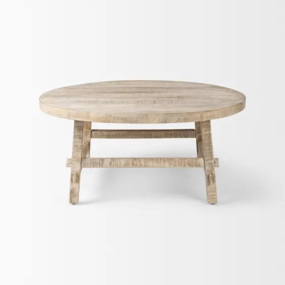 Round Whitewash Wood Modern Farmhouse Coffee Table-Kirkland's Home Hot