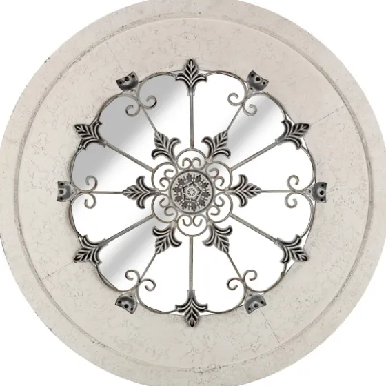 Round Whitewashed Vintage Wood And Metal Mirror-Kirkland's Home New