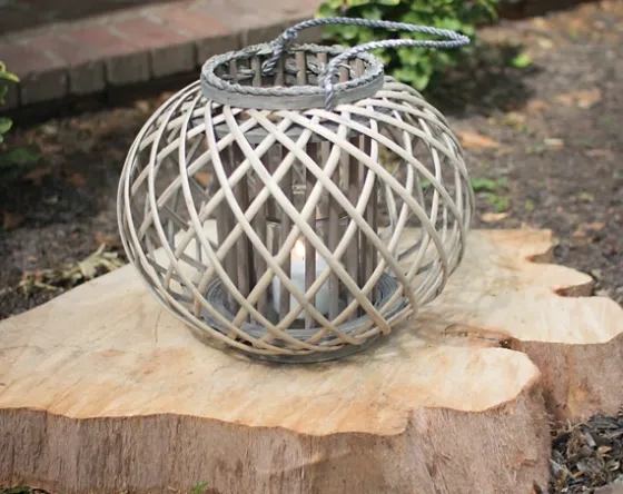 Round Willow Lantern With Glass Pillar-Kirkland's Home New