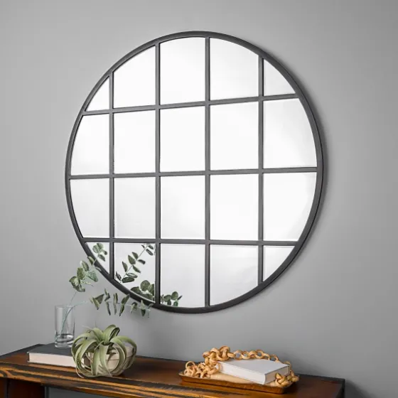 Round Windowpane Wall Mirror, 40 In.-Kirkland's Home Hot