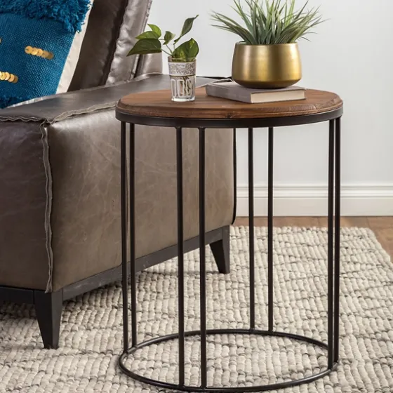 Round Wooden And Metal Baldwin Accent Table-Kirkland's Home Cheap