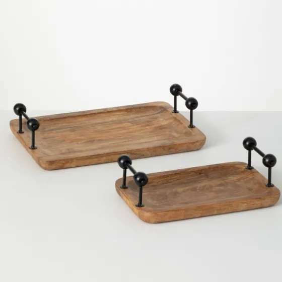 Rubberwood Black Handle Decorative Trays, Set Of 2-Kirkland's Home Cheap