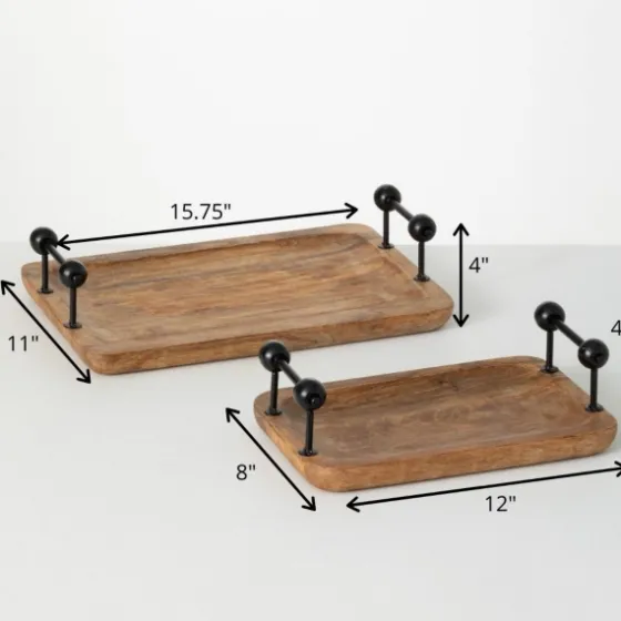 Rubberwood Black Handle Decorative Trays, Set Of 2-Kirkland's Home Cheap