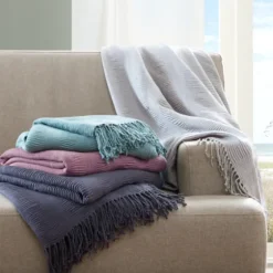 Ruched Throw Blanket With Fringe-Kirkland's Home Clearance