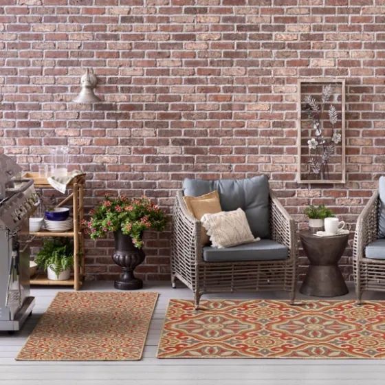 Rust Boho Ikat Indoor/Outdoor Area Rug, 5X7-Kirkland's Home Cheap