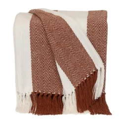 Rust Chalet Striped Fringe Throw-Kirkland's Home Clearance
