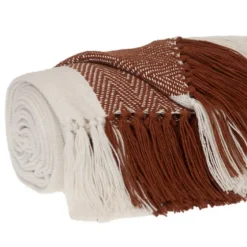 Rust Chalet Striped Fringe Throw-Kirkland's Home Clearance