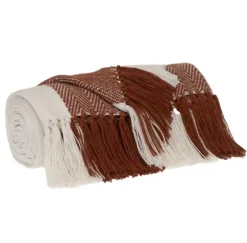 Rust Chalet Striped Fringe Throw-Kirkland's Home Clearance