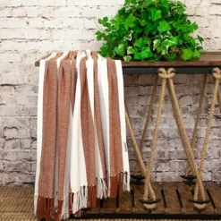 Rust Chalet Striped Fringe Throw-Kirkland's Home Clearance