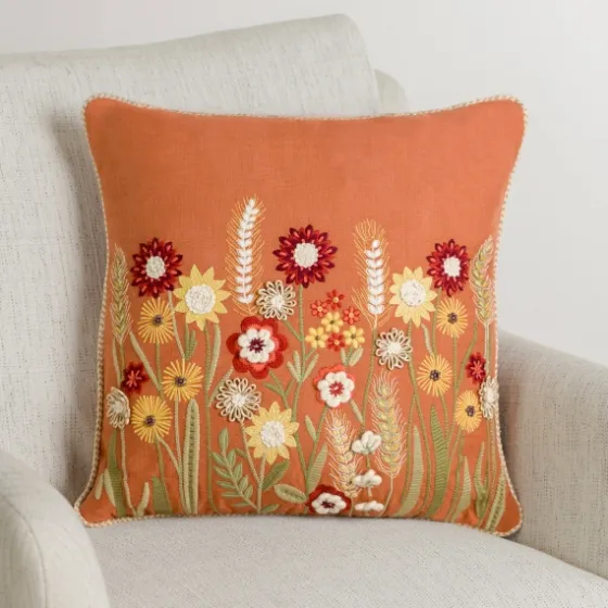 Rust Embroidered Floral Throw Pillow-Kirkland's Home Flash Sale