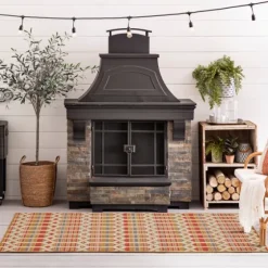 Rust Geo Ikat Outdoor Area Rug, 5X7-Kirkland's Home New