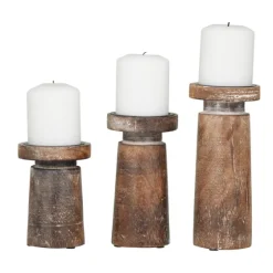 Rust Rustic Mango Wood 3-Pc. Candle Holder Set-Kirkland's Home New