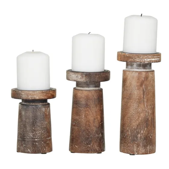 Rust Rustic Mango Wood 3-Pc. Candle Holder Set-Kirkland's Home New