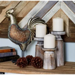 Rust Rustic Mango Wood 3-Pc. Candle Holder Set-Kirkland's Home New