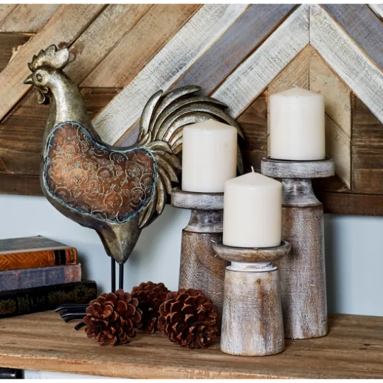 Rust Rustic Mango Wood 3-Pc. Candle Holder Set-Kirkland's Home New