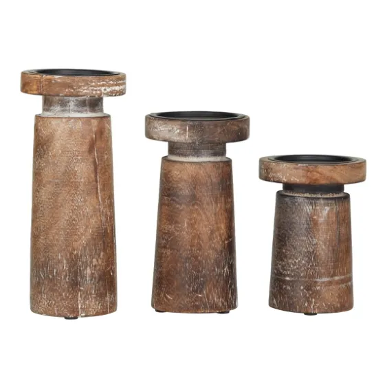 Rust Rustic Mango Wood 3-Pc. Candle Holder Set-Kirkland's Home New