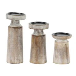 Rust Rustic Mango Wood 3-Pc. Candle Holder Set-Kirkland's Home New