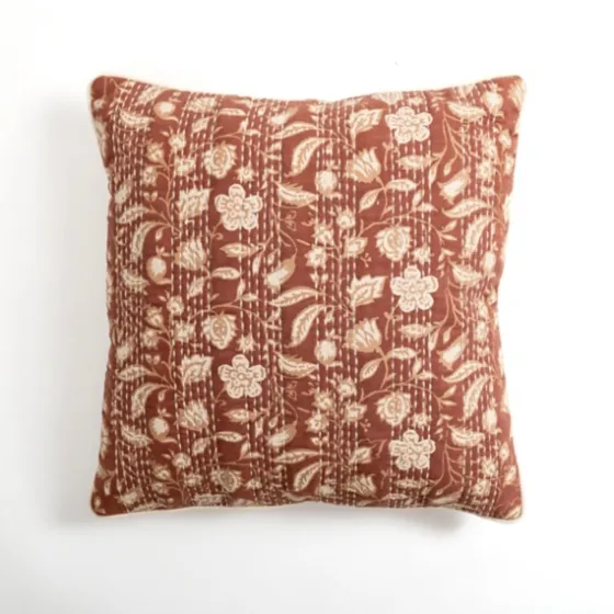 Rust Stitched Blossoms Pillow-Kirkland's Home Store