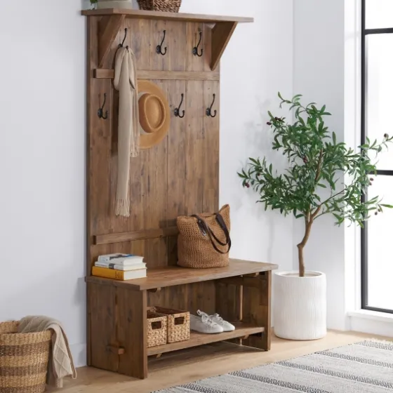 Rustic Acacia Wood Hall Tree-Kirkland's Home Online