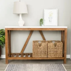 Rustic A-Frame Marble And Walnut Console Table-Kirkland's Home Clearance