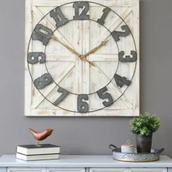 Rustic Farmhouse White Square Wall Clock-Kirkland's Home Clearance