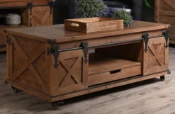 Rustic Fir Wood Rolling Barn Door Coffee Table-Kirkland's Home Flash Sale
