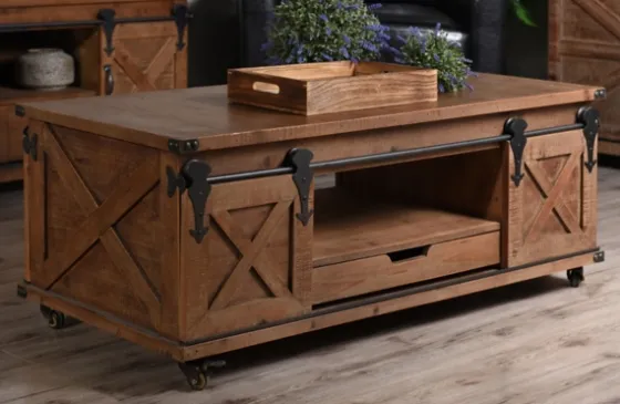 Rustic Fir Wood Rolling Barn Door Coffee Table-Kirkland's Home Flash Sale