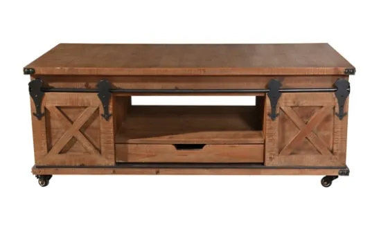 Rustic Fir Wood Rolling Barn Door Coffee Table-Kirkland's Home Flash Sale