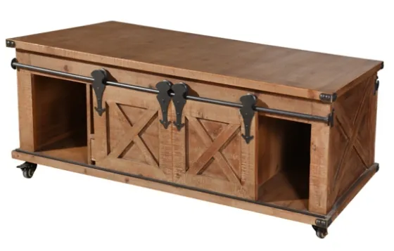 Rustic Fir Wood Rolling Barn Door Coffee Table-Kirkland's Home Flash Sale