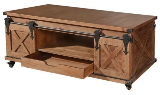 Rustic Fir Wood Rolling Barn Door Coffee Table-Kirkland's Home Flash Sale